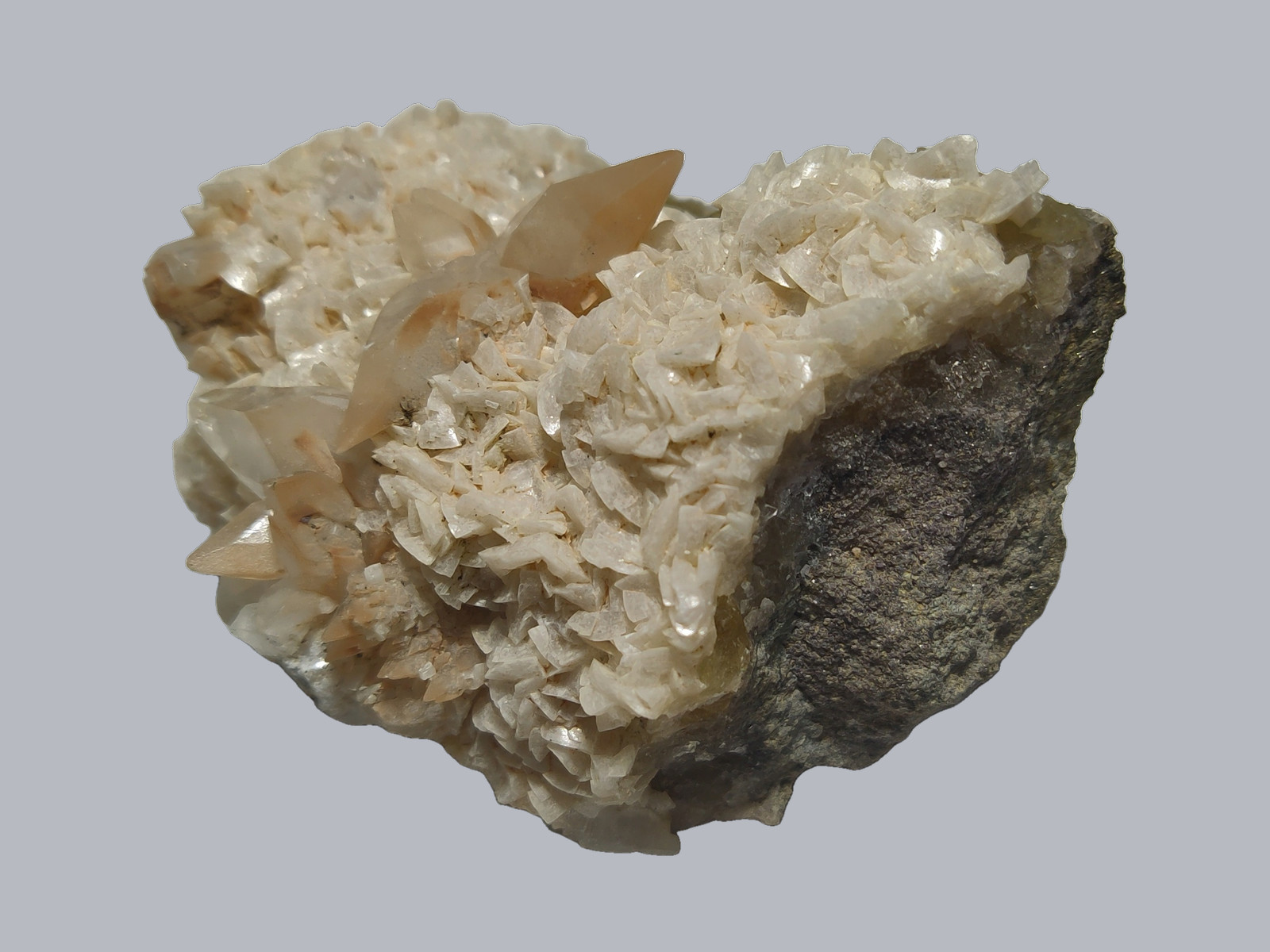 Dolomite and Calcite on Fluorite Matrix--Locality: Moscona Mine, Solis, Asturias, Spain